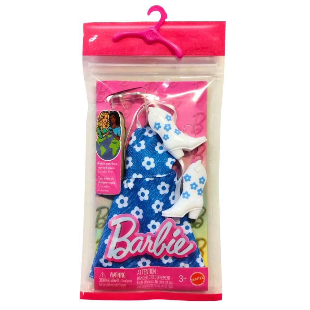 Barbie asu sininen kukkamekko ja bootsit