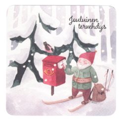 Joulukortti Linnapaperi: tonttu tuo postia