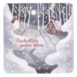 Joulukortti Linnapaperi: talo ja luminen maisema