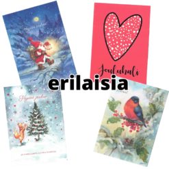 Joulukortti Linnapaperi tontut & eläimet erilaisia