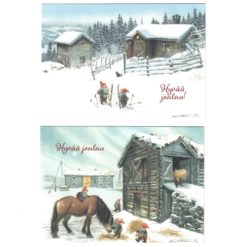 Joulukortti Linnapaperi tontut ja eläimet erilaisia