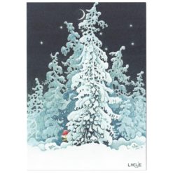 tonttu ja lumisia kuusia