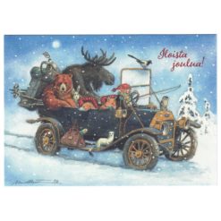 Joulukortti Linnapaperi tontut ja eläimet erilaisia