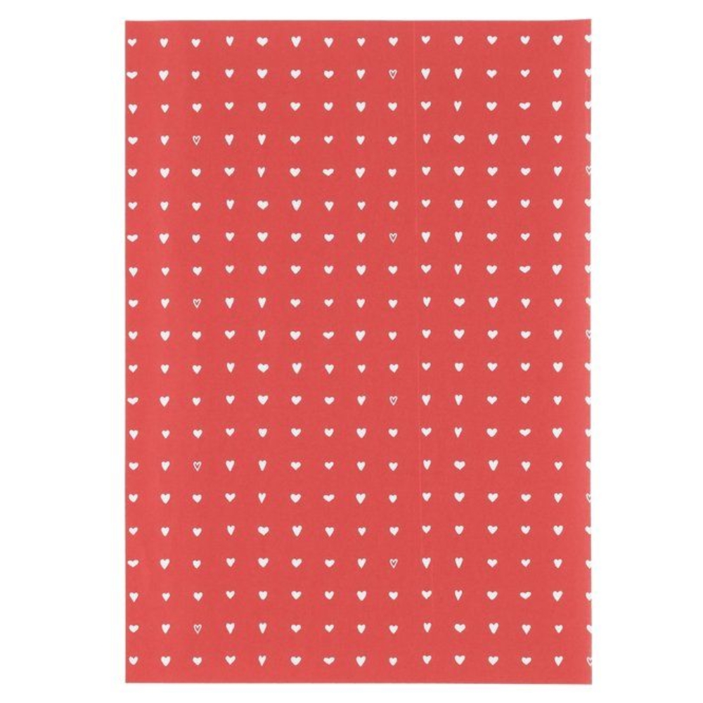 valkoisia sydämiä punaisella pohjalla