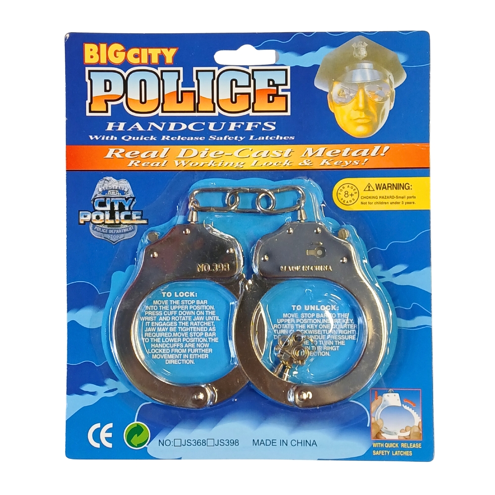 Käsiraudat metallia + avaimet Big City Police