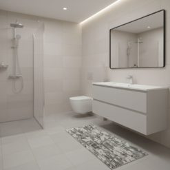 Kylpyhuonematto SOFT 65 cm musta-valko kuvioita