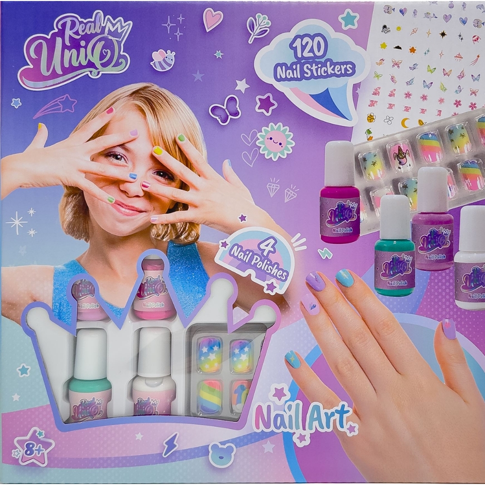 Kynsisetti Real Uniq Nail Art kynsilakkaa ja -tarroja