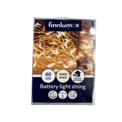Led valonauha 60 led paristolla hopea lämmin valkoinen