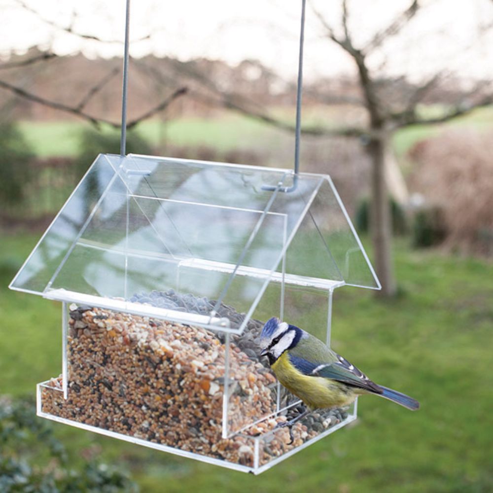 Lintulauta ripustettava akryyline läpinäkyvä 2-osainen