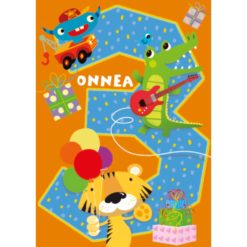 Onnittelukortti 3 vuotta krokotiili ja tiikeri