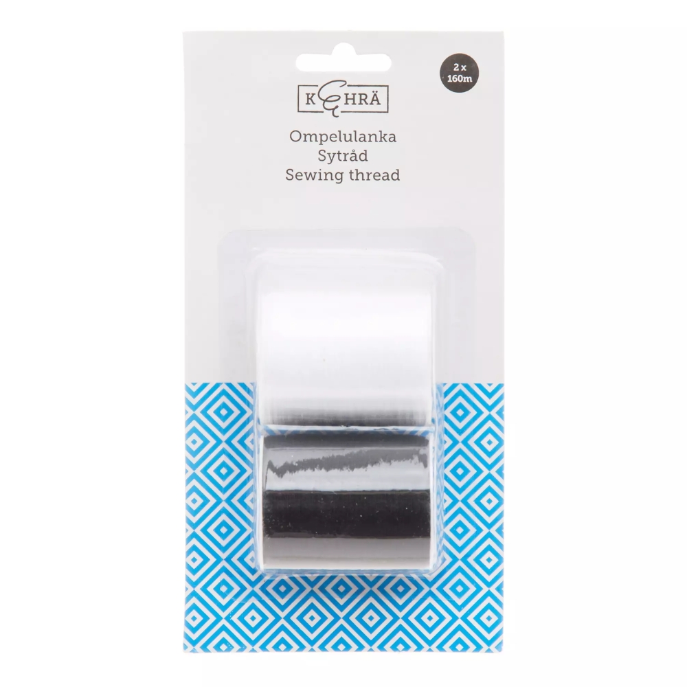 Ompelulanka 2 kpl musta ja valkoinen Kehrä