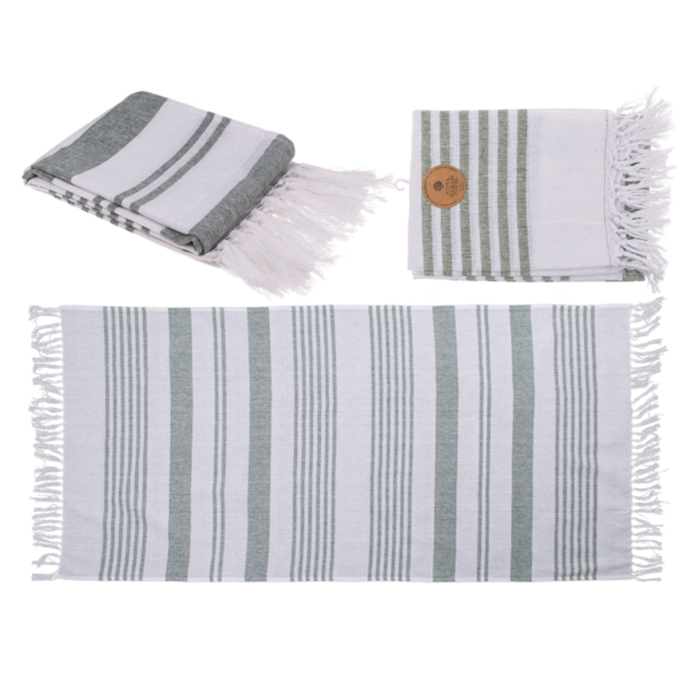 Pyyhe Fouta Hamam 80x170cm valko-vihreä