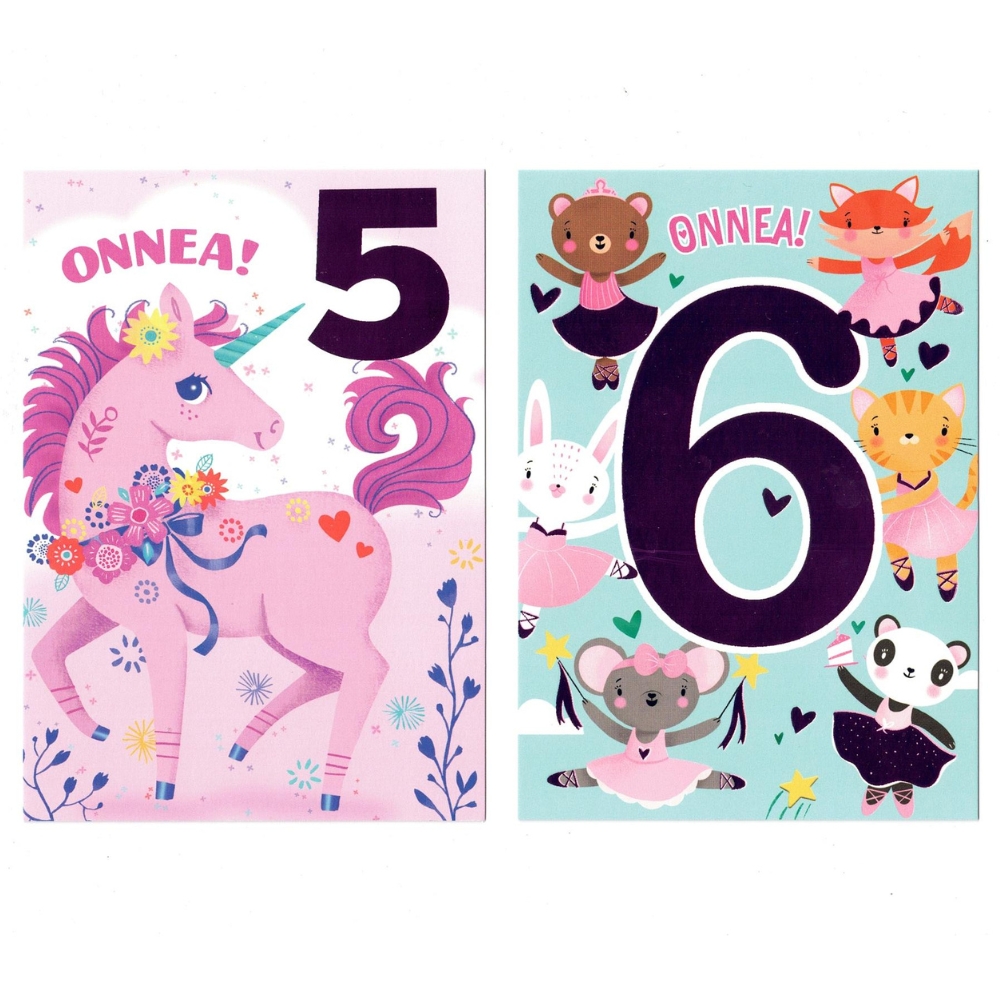 yksisarvinen, 5 v, tai ballerina-eläimet, 6 v